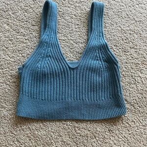 Urban Outfitters Ribbed Knit V-Neck Crop Top - Teal
